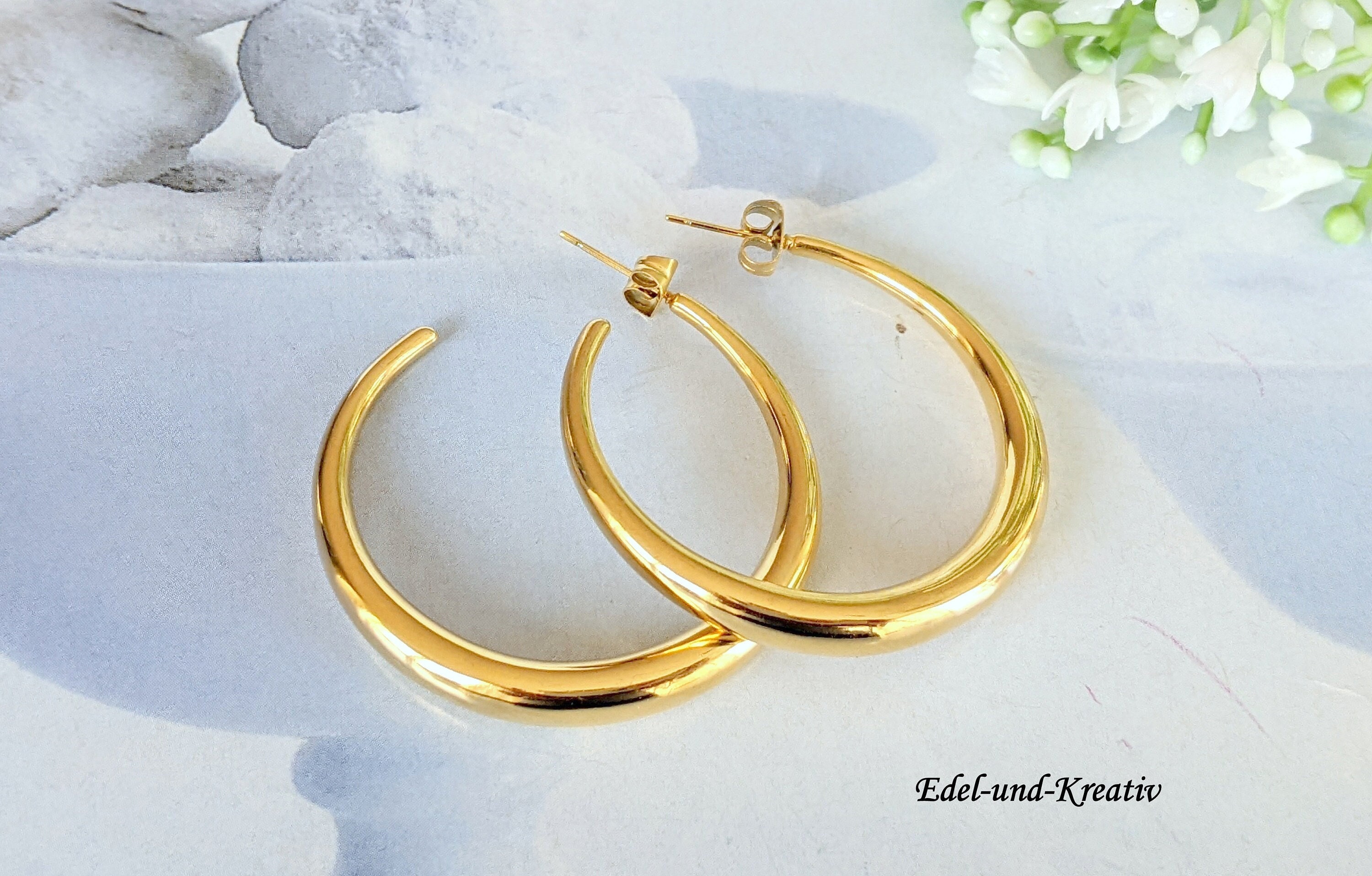 Boucles D'oreilles Créoles Ouvertes Plaqué Or 18 Carats - 5,2 Cm - Bijouxia