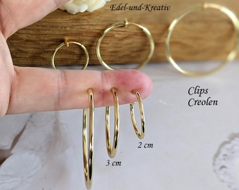 Clips Gold oder Silber,Creole,2cm,3cm,4cm,6cm,Creolen für kein Ohrloch,vergoldet, mit Opal Einhänger, Ohrclips, 15 mm, leichte Goldohrringe