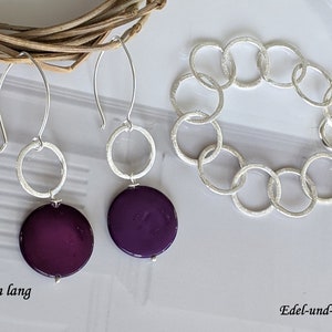 pendientes morados de plata, 75 mm de largo, anillos de plata, violeta, ganchos para las orejas de plata 925, anillo de plata cepillado mate, inusual, pendientes de piedras preciosas violetas imagen 7