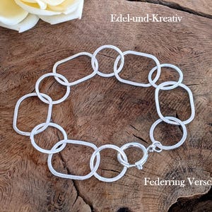 Gliederarmband, große Silber Ringe, matt gebürstete, Armband, versilbert, Statementarmband, Silberreif, geometrisch, großer Knebelverschluss