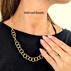 Kette Gold,Ringe matt gebürstete,Collier vergoldet,Statementkette,kurze Goldkette,kleine Goldringe,edle Gliederkette,bubbles,Halskette, NEU Bild 1