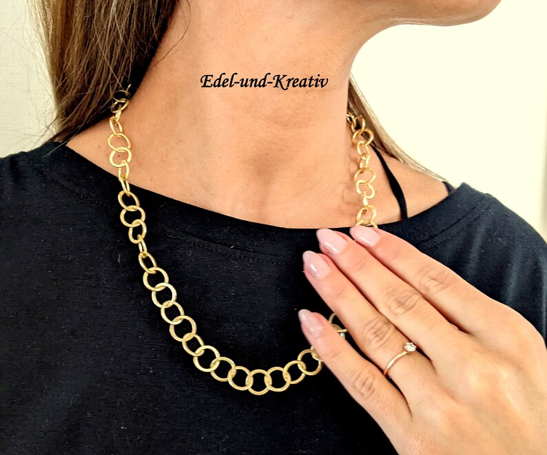 Kette Gold,Ringe matt gebürstete,Collier vergoldet,Statementkette,kurze Goldkette,kleine Goldringe,edle Gliederkette,bubbles,Halskette, NEU Bild 1