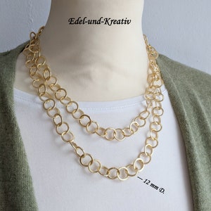 Kette Gold,Ringe matt gebürstete,Collier vergoldet,Statementkette,kurze Goldkette,kleine Goldringe,edle Gliederkette,bubbles,Halskette, NEU Bild 5