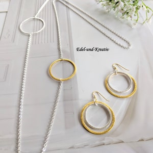 long silver necklace, gold and silver ring, jewelry set, necklace with ring, XXL silver necklace, 2 circles, casual necklace, bicolor, for long dresses