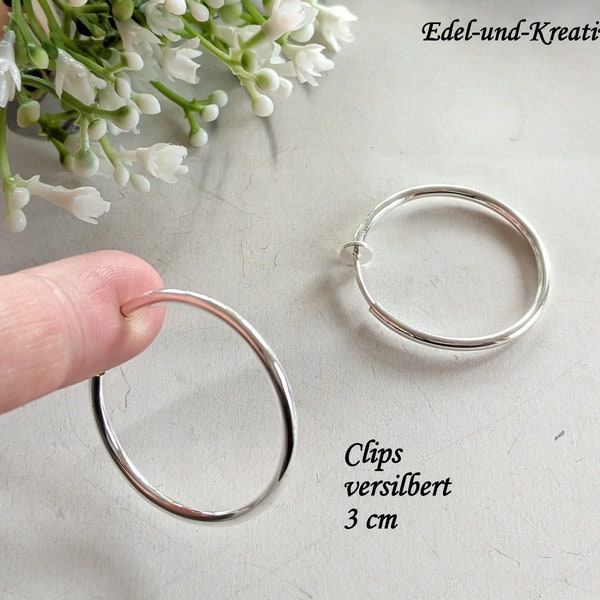 Creole Ohrclip,3cm,Clips Gold/Silber,Creolen für kein Ohrloch,vergoldet,echter Mondstein,Tropfen,2 in 1,Goldringe,Ösen,Trend,Silber Ohrringe