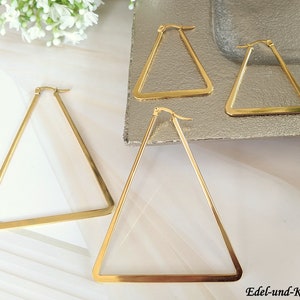 Creolen Gold Dreieck,7 oder 4cm,vergoldetes Edelstahl,eckig,Hexagon,geometrisch,triangle,Edelstahl Schmuck,Trend,XXL Ohrhänger,große Creolen Bild 9