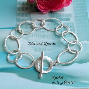 Gliederarmband große Ringe Silber oval,matt gebürstetes Armband,Silber Ringe,Statementarmband,Silberreif,Doppelkreise,Knebelverschluss,trend