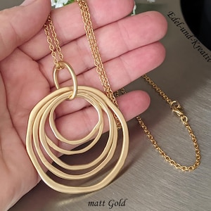 Collier extra long, chaîne à billes en acier inoxydable doré, spirale dorée mate, pendentif à grands anneaux, collier XL, pièce forte, chaîne longue pour pull, cadeau
