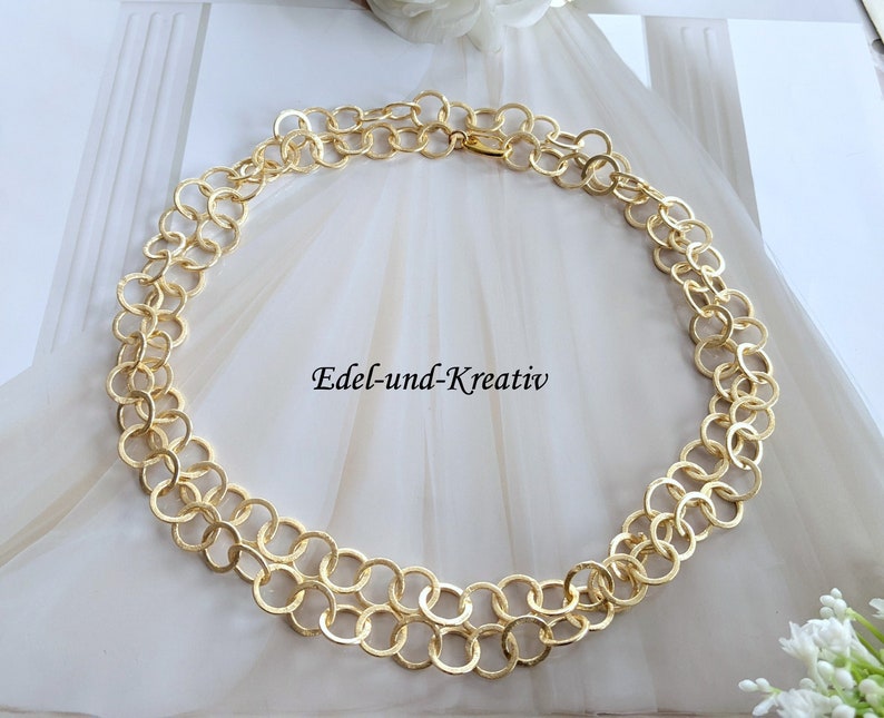 Kette Gold,Ringe matt gebürstete,Collier vergoldet,Statementkette,kurze Goldkette,kleine Goldringe,edle Gliederkette,bubbles,Halskette, NEU Bild 4