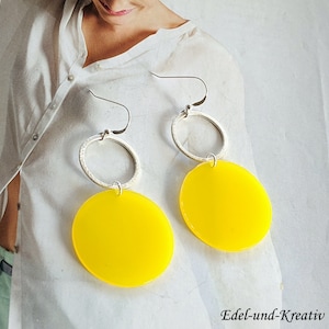 Earrings silver yellow, 925 silver hook, 7.5 cm long, trendy link earrings, summer, large circles, silver-plated, light XXL earrings, noble