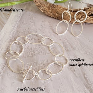 Link bracelet large rings silver oval, matt brushed bracelet, silver rings, statement bracelet, silver hoop, double circles, toggle clasp, trend image 6