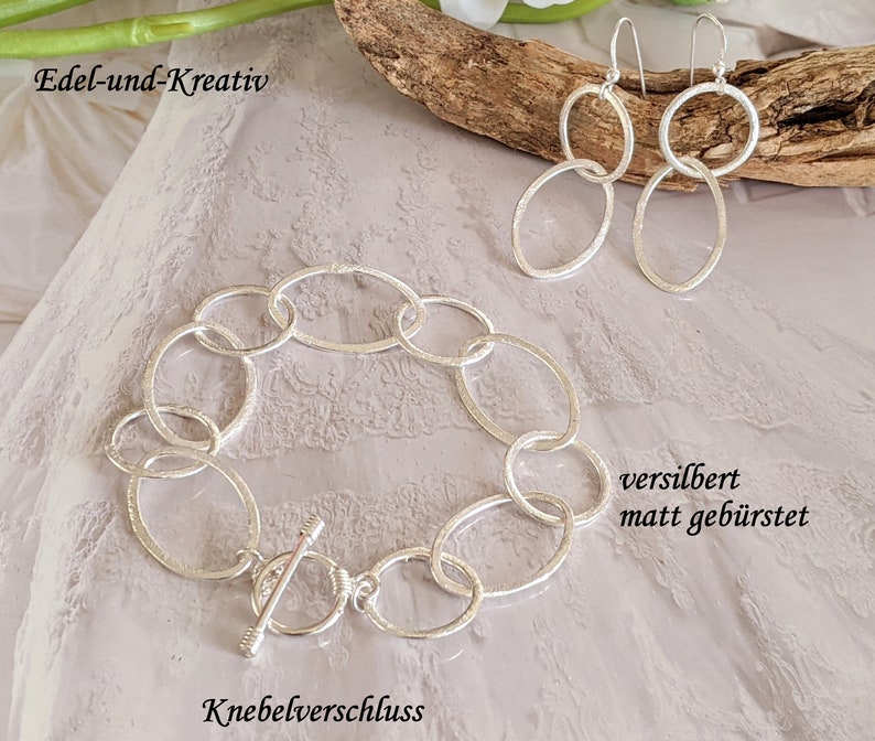 Link bracelet large rings silver oval, matt brushed bracelet, silver rings, statement bracelet, silver hoop, double circles, toggle clasp, trend image 6