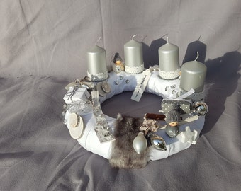 Advent wreath, Christmas wreath, wreath, grey-white, vintage, shabby chic