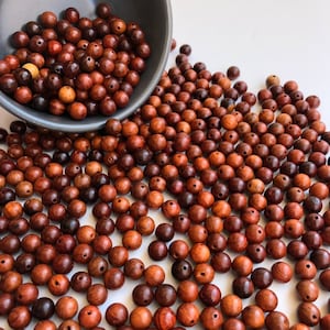 100X Round Brown 8mm Hard Wood Beads Exposed Grain Loose Wooden Spacer Beads, Smooth Ball Beads
