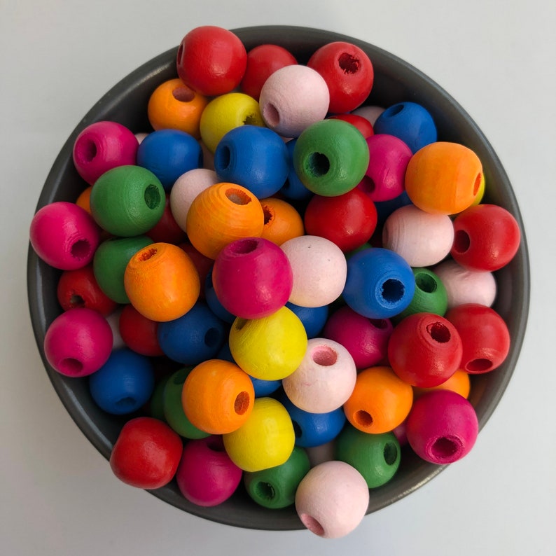 14mm Mixed Primary Colour Wood Beads 25 Pieces Round Wooden Craft Bead