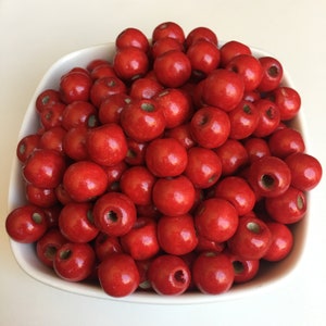 Round Red Wooden Beads, Dyed Lead Free 12mm Ball Spacer Beading supply
