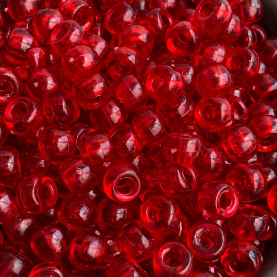 Red Transparent 9x6mm Authentic Beadery USA Plastic Pony Beads 
