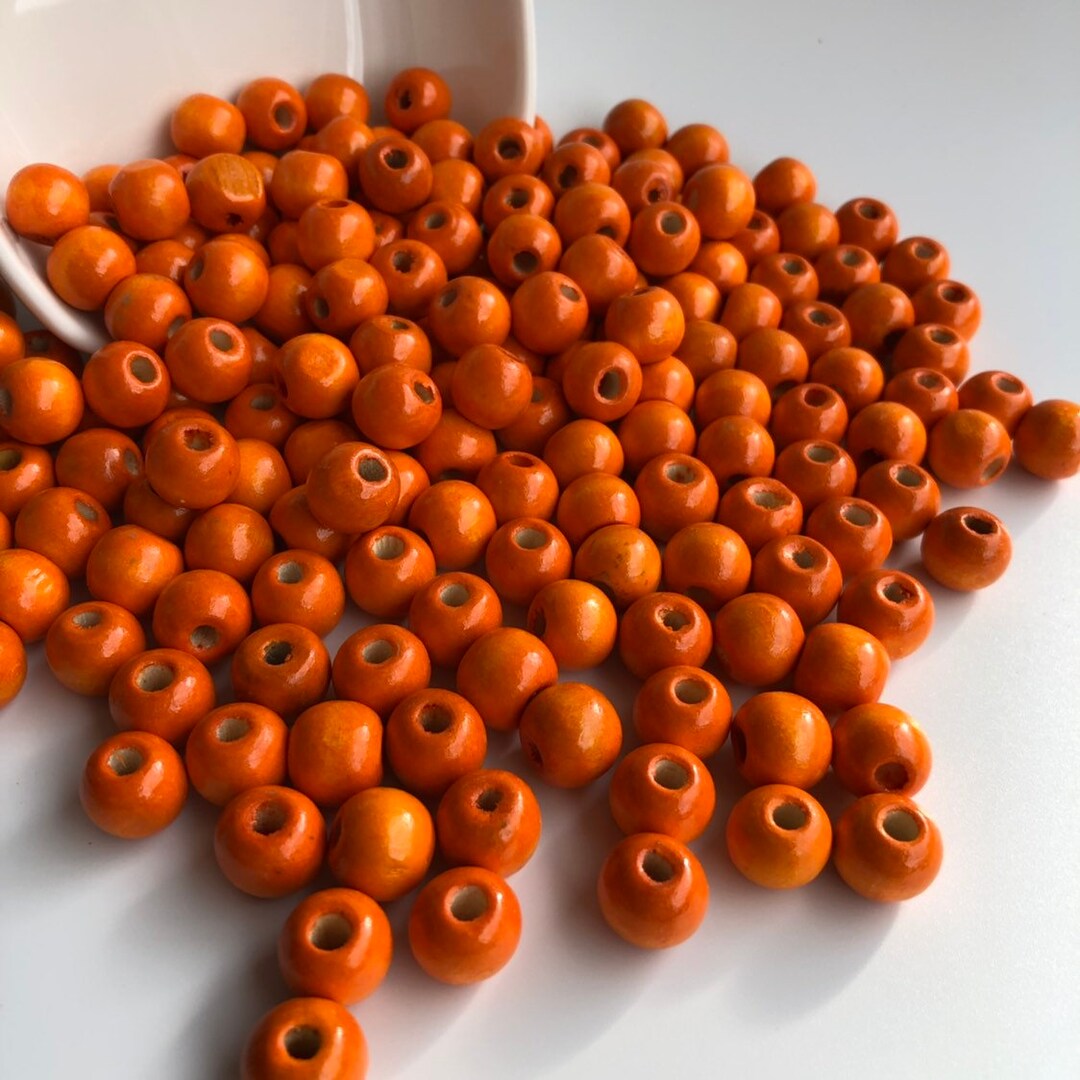 50X Orange Round Wood Beads 12x11mm DIY Craft Jewellery Making Wooden ...