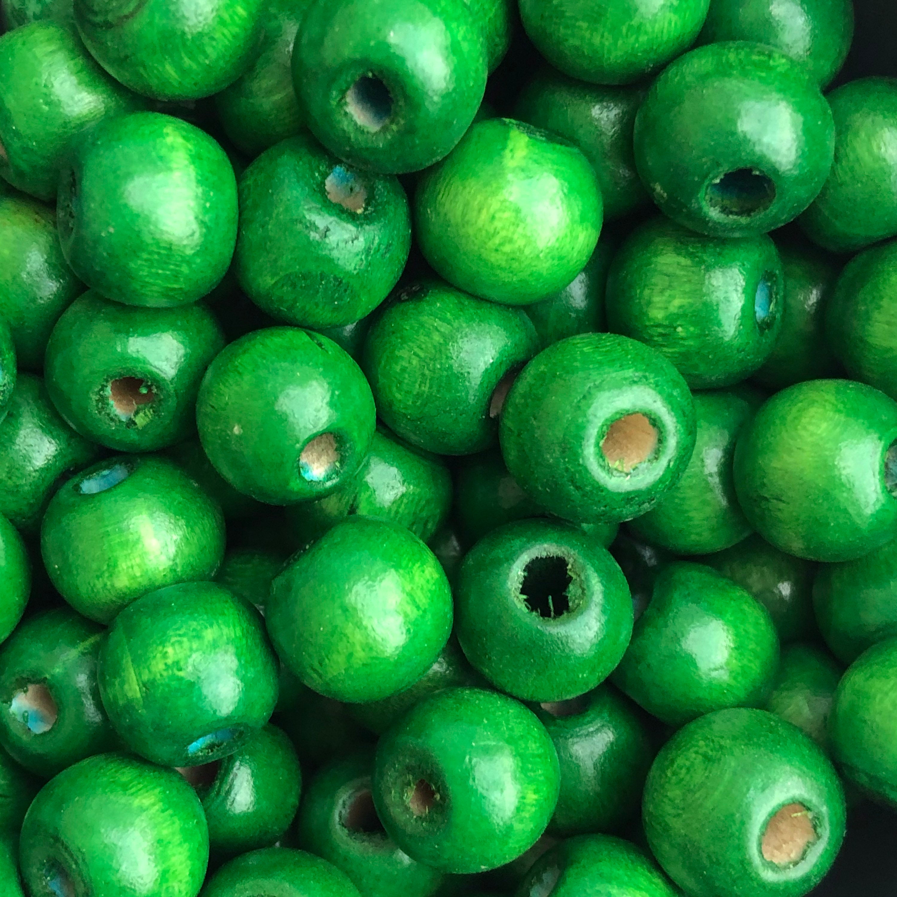 50pcs Natural Wood Bead, Round Wooden Beads, Green 12x10mm Smooth