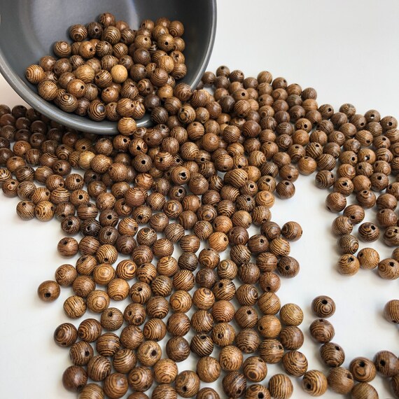 Buy Striped Brown Beads 8mm Round Wood Bead 100 Pieces Tiger Grain