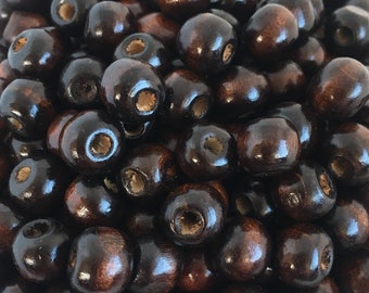 10x9mm Round Wooden Beads, Dark Brown Wood Bead Wooden DIY Crafting