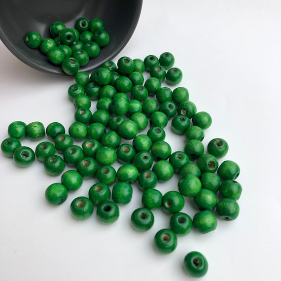 50pcs Natural Wood Bead, Round Wooden Beads, Green 12x10mm Smooth Craft  Beads 