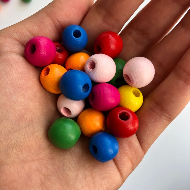 14mm Mixed Primary Colour Wood Beads 25 Pieces Round Wooden Craft Bead