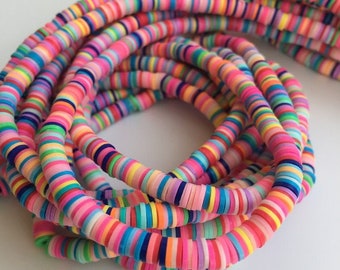 Clay Polymer Beads 6x1mm Mixed Rainbow Colours 380pcs Disc Boho Jewellery Making Beads 45cm Strand