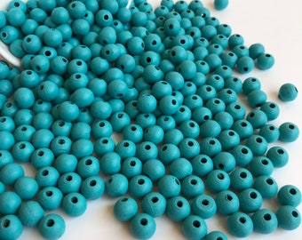 50 wooden beads turquoise 10 mm