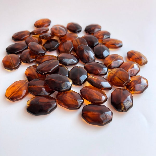 20x15mm Honey Orange Brown 10pcs Oval Octagon Beads, Acrylic Resin Bead, Statement Jewellery Craft Beads