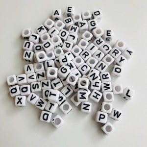 100pcs Alphabet beads, choose from A-Z, 6mm white acrylic ABC cube bead for name jewellery 3.5mm hole