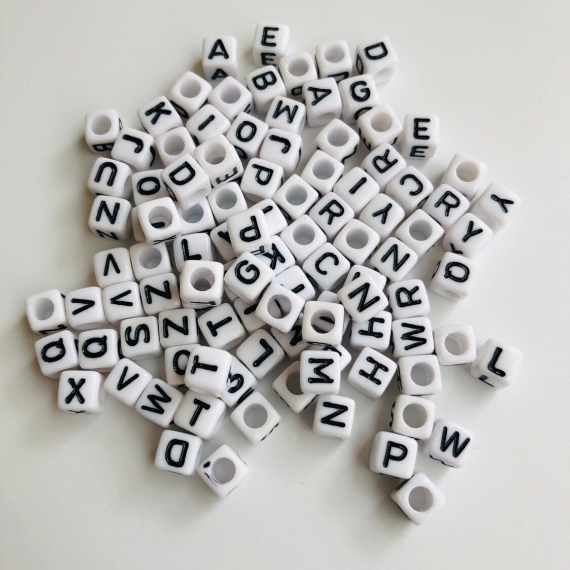 White and Silver Cube Alphabet Letter Beads, Silver Acrylic Letter