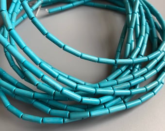 32pcs Turquoise Tube Beads 12x4mm Howlite Jewellery Craft Spacer Bead 38cm Strand