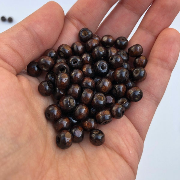 150 Pièces Perles en Bois Marron Foncé 7mm x 5mm Rondelle Forme Ronde Perle d'Espacement en Bois Bricolage Perle d'Artisanat