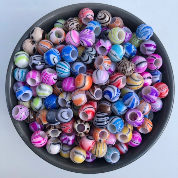 50X Mixed Multi Colour Marble Beads 10mm Round Macrame Beads Plastic Hydro  Dip Bead 