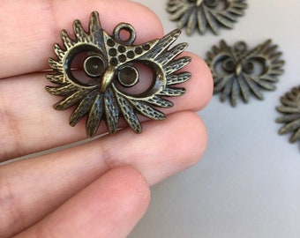 5x Pièces Antique Bronze Owl Pendant Charm 30mm x 28mm Bijoux Making Charms