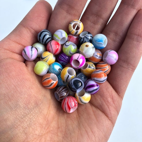 50X Mixed Multi Colour Marble Beads 10mm Round Macrame Beads Plastic Hydro  Dip Bead 