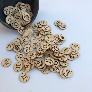 Zodiac Charms Wooden Star Sign Links 20mm Round Wood Connector Set of 12 Charm