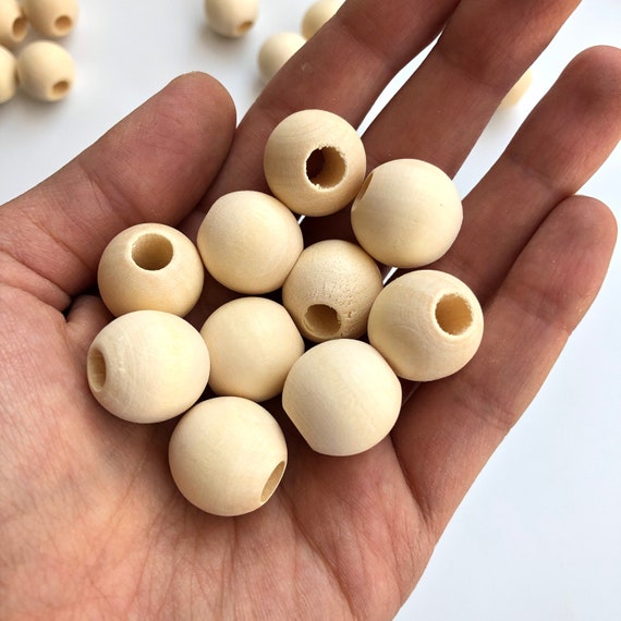 18mm Raw Round Unfinished Wooden Bead, 7mm Threading Large Hole