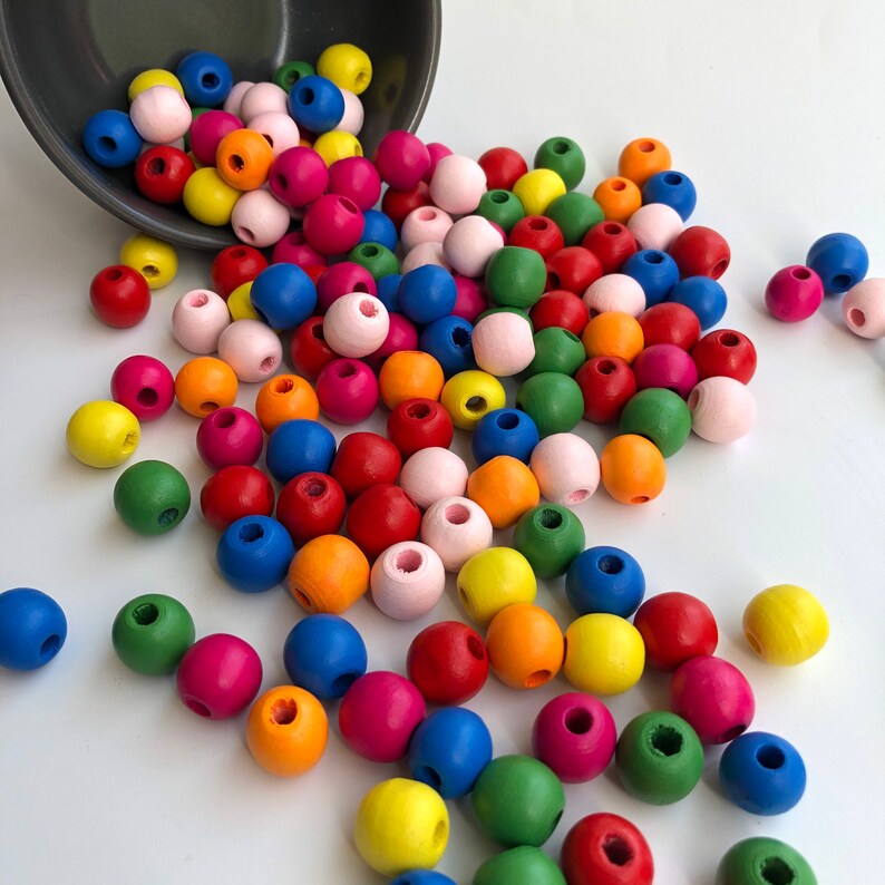 14mm Mixed Primary Colour Wood Beads 25 Pieces Round Wooden Craft Bead