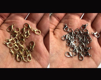 20X Pieces Lobster Clasp, Silver Clasp, Gold, Clasp, Jewellery Making Findings 12x6mm Alloy Metal Clasp