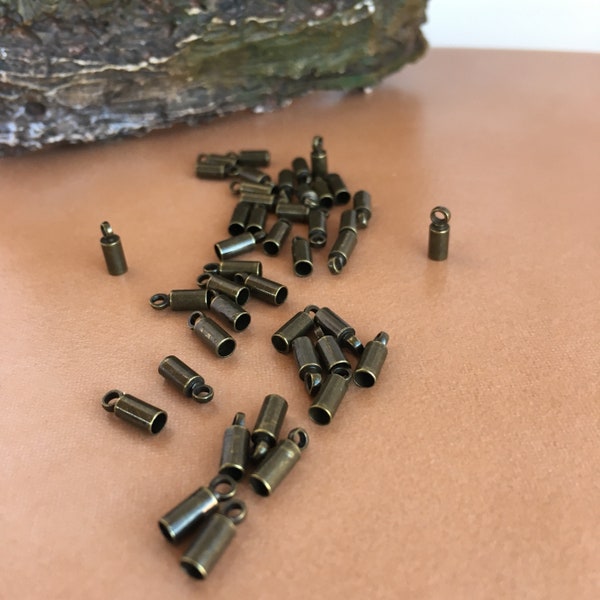 25pcs Brass Cord End - Antique Bronze Colour Barrel End Caps - Cord End for 2mm Cord/String/Lace/Chain - Glue In Caps