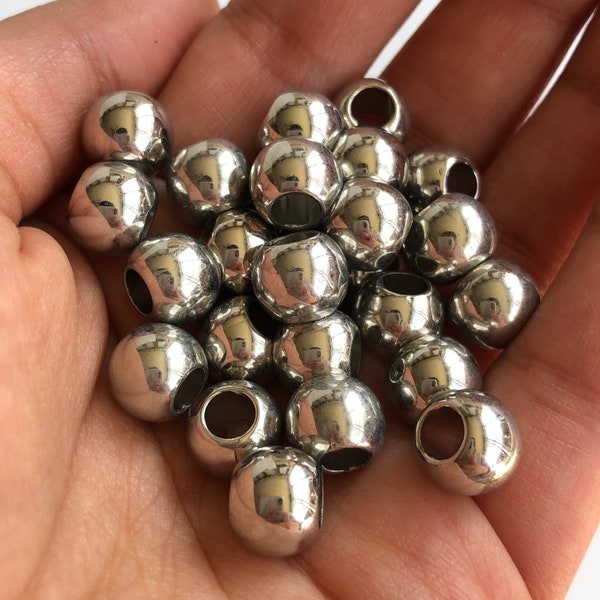 50X Shiny Silver Macrame Beads, 10x8mm Hair Pony Bead, Seamless Acrylic Craft Jewellery Making Bead