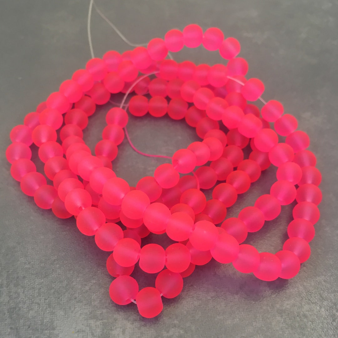 Hot Pink Beads 6mm Frosted Glass Beads 135 Pieces per Strand Etsy