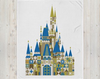 Mary Blair Cinderella Castle Throw Blanket | Walt Disney World Small World Style Castle | Disney Home Retro 1964 Artist Contemporary