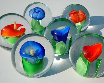 Spring Flower Paperweights in glass with flowers