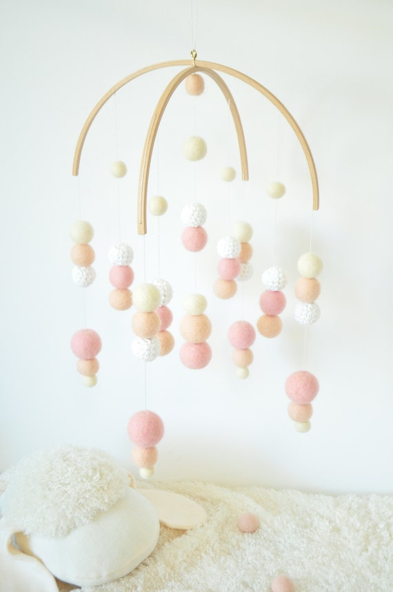 duck decor nursery decor Pink beige and white baby mobile