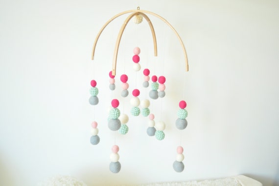 pink and grey cot mobile