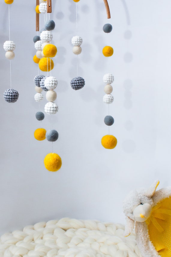Yellow Baby Mobile Yellow Gray White Crib Mobile Baby Nursery Etsy