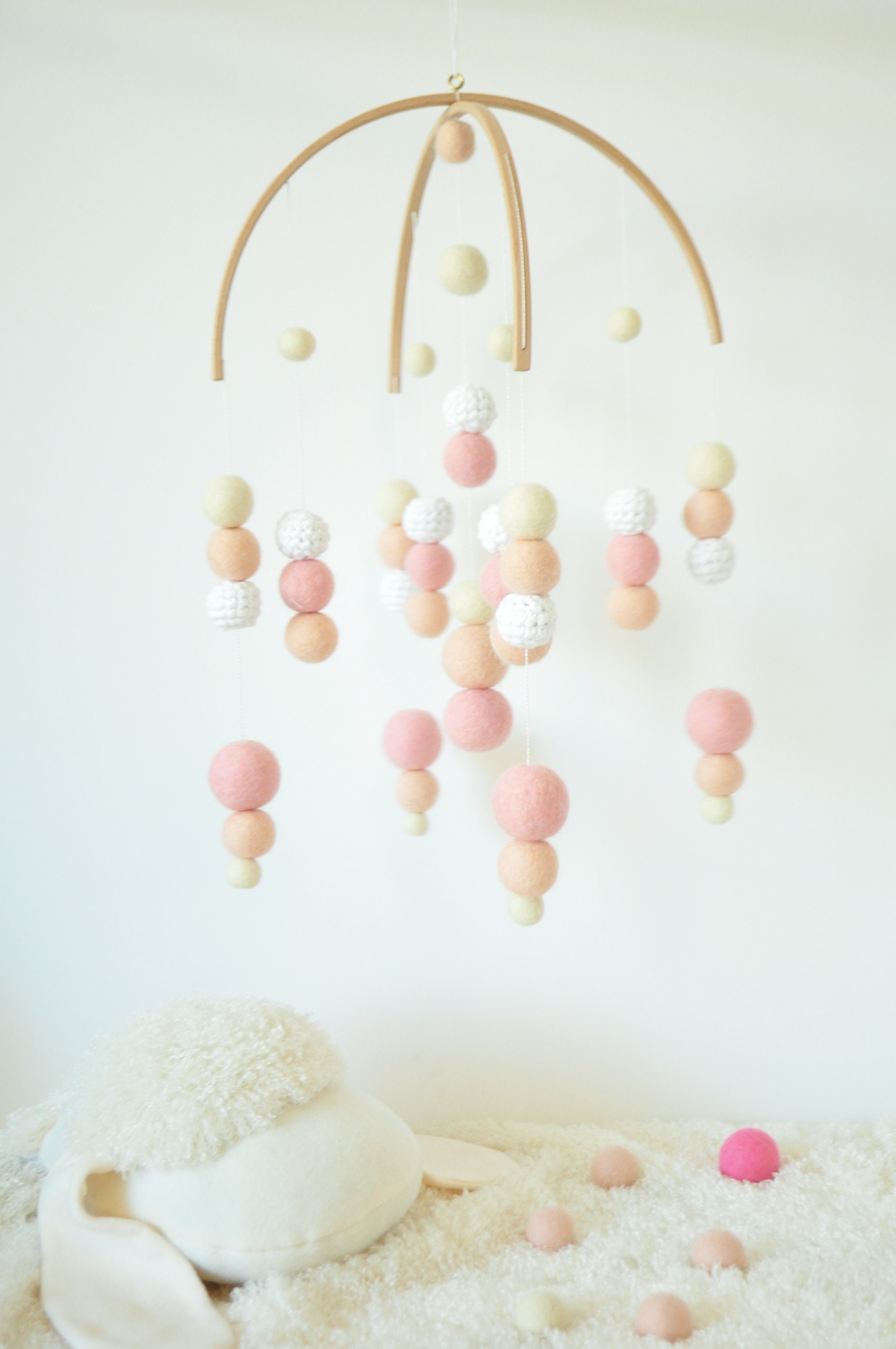 Dusty Pink Beige White Nursery Mobile Baby Mobile Girl Baby Crib Mobile ...